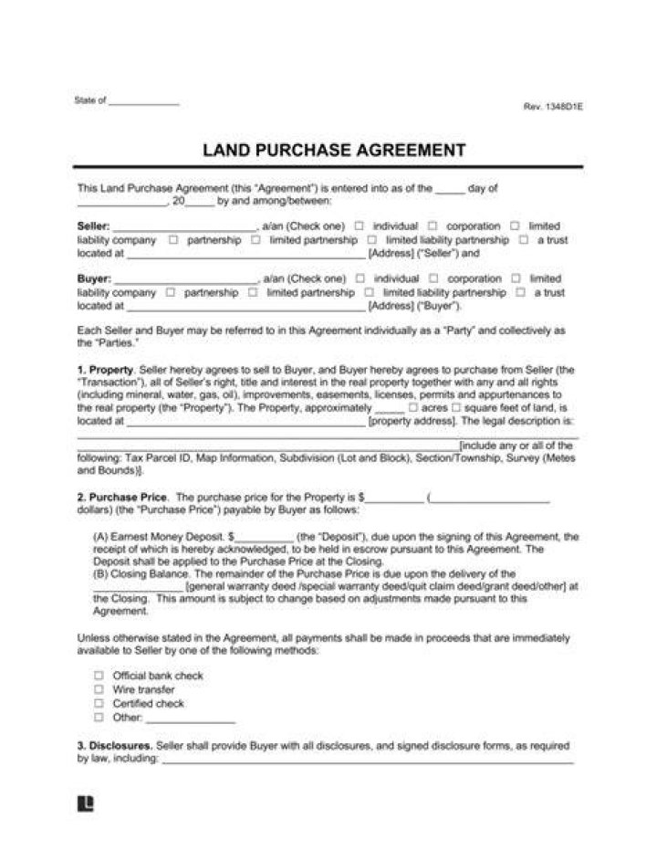 How do you write a simple land purchase agreement?