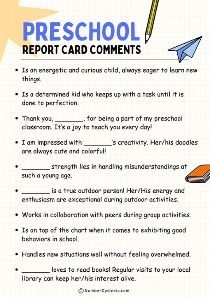 How do you write a teacher comment on a report card?
