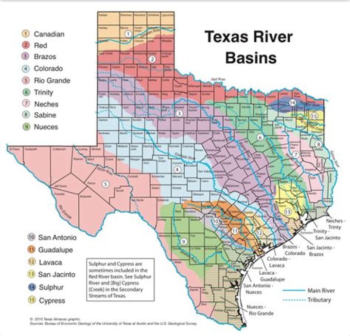 What are the 10 major rivers in Texas?