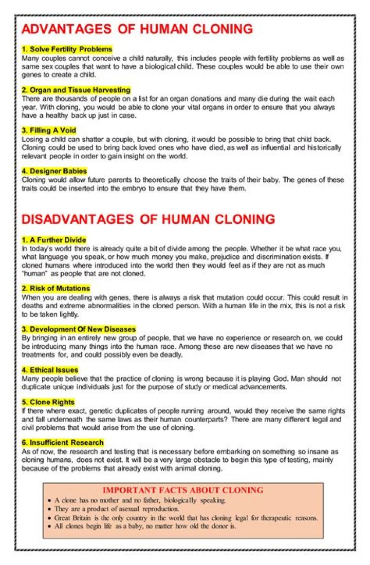 What are the disadvantages of human cloning?