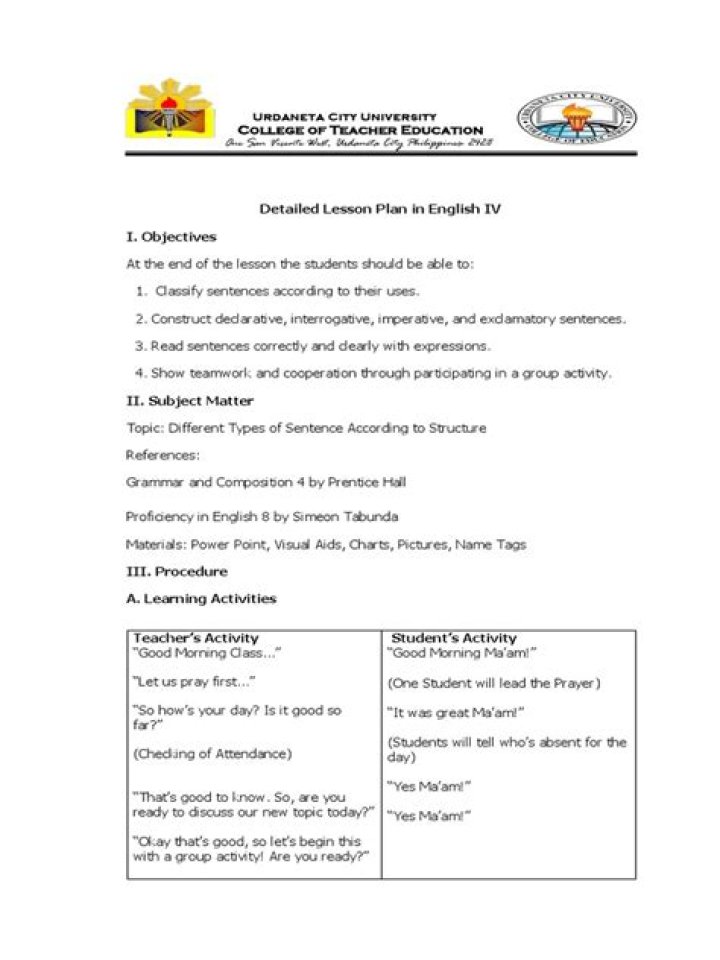 What is a complete sentence lesson plan?