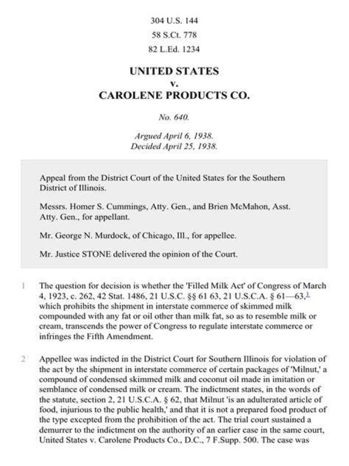 What is the significance of footnote #4 from the US vs Carolene Products case?